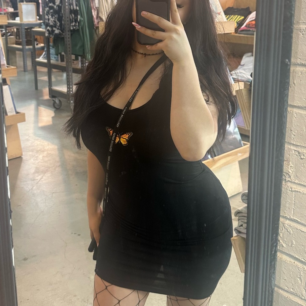SHEIN Black Mini Dress with Butterfly Detail